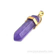 Natural Amethyst Stone Hexagon Gold Healing Pendulum Necklace